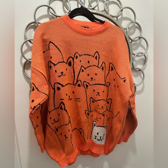 Orange Cat Pattern Sweater - Picture 3 of 7